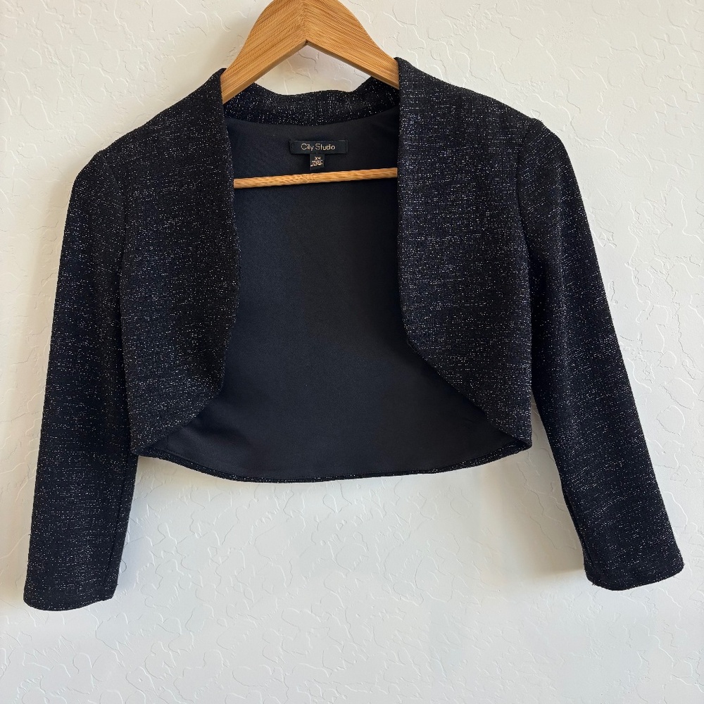 City Studio Black sparkle bolero sweater, size XS
